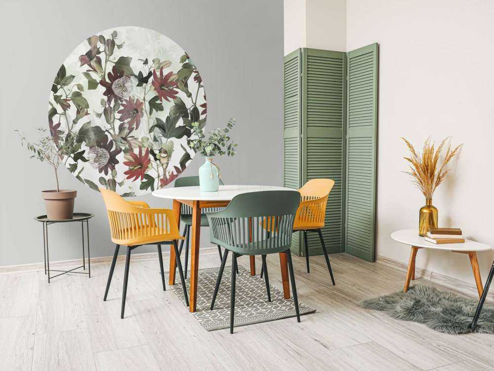 Sept oiseaux dans un feuillage enchanté - vert pastel