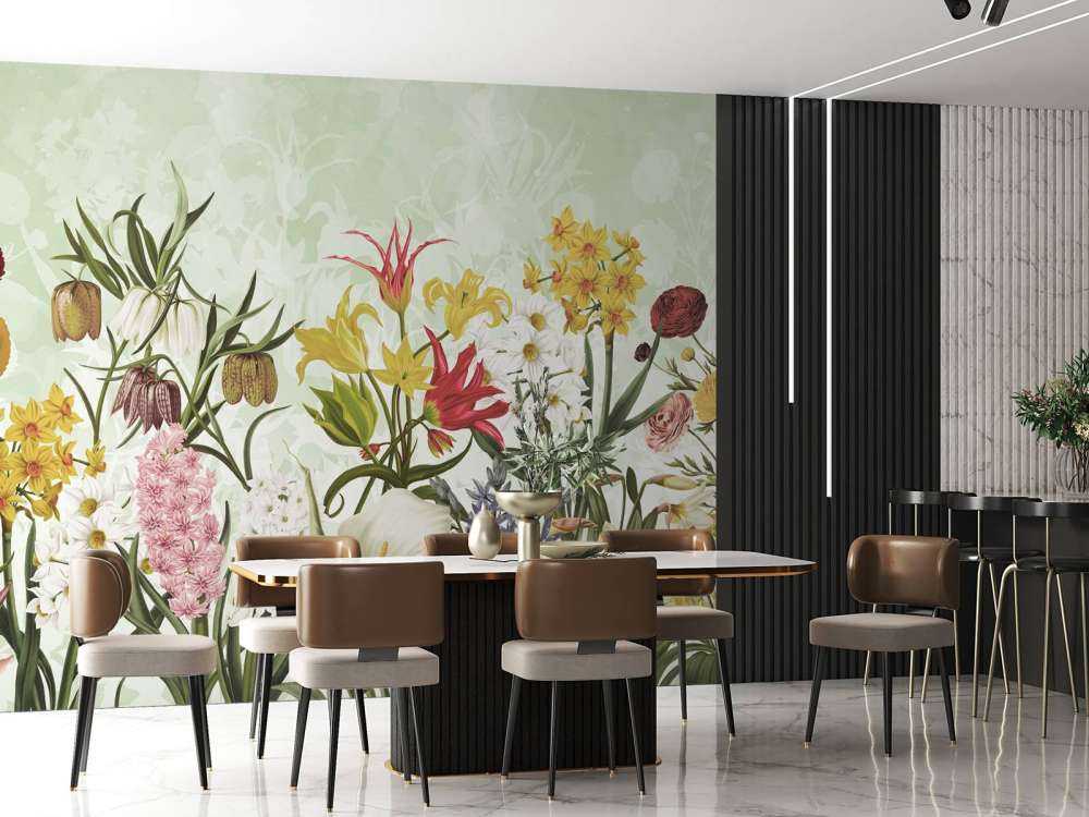 Fleurs de printemps - Vert menthe frais