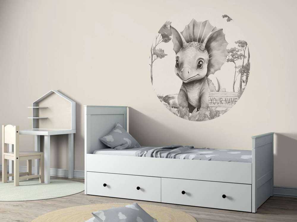 Bébé tricératops dans la jungle beige