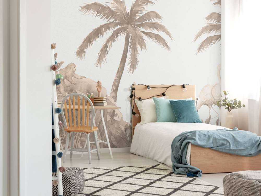 Singes et flamants roses