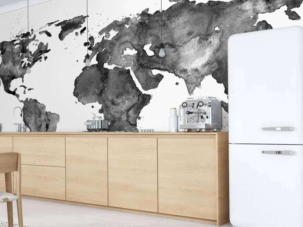 Carte du monde en noir de l'aquarelle