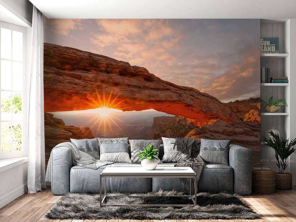 Coucher de soleil sous les rochers