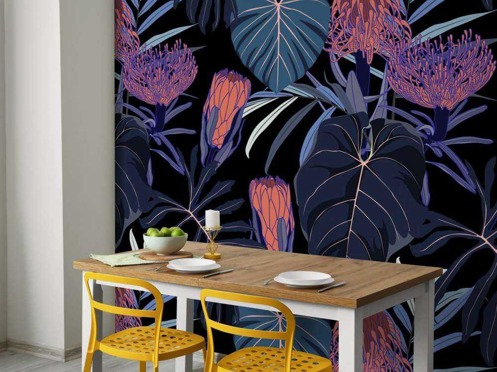 Motif de plantes tropicales bleu canard