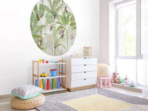 Jungle avec singes et perroquets en couleur
