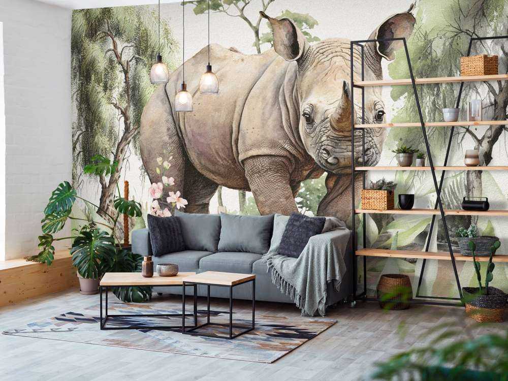 Bébé rhino dans la savane