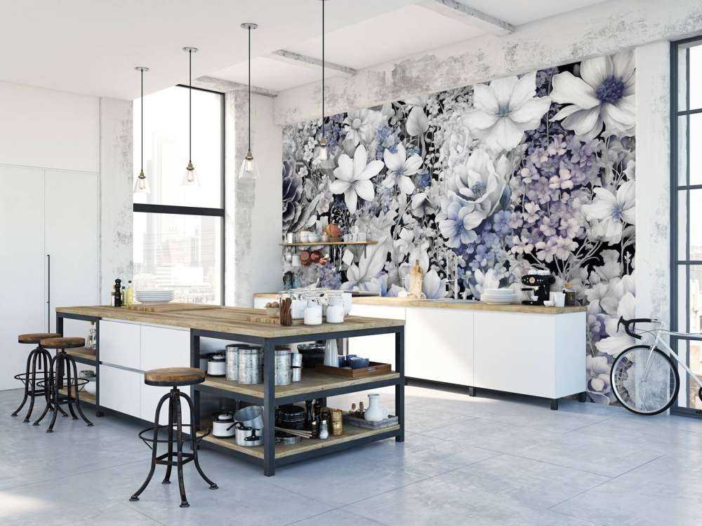 Festival des fleurs sans couture - bleu foncé