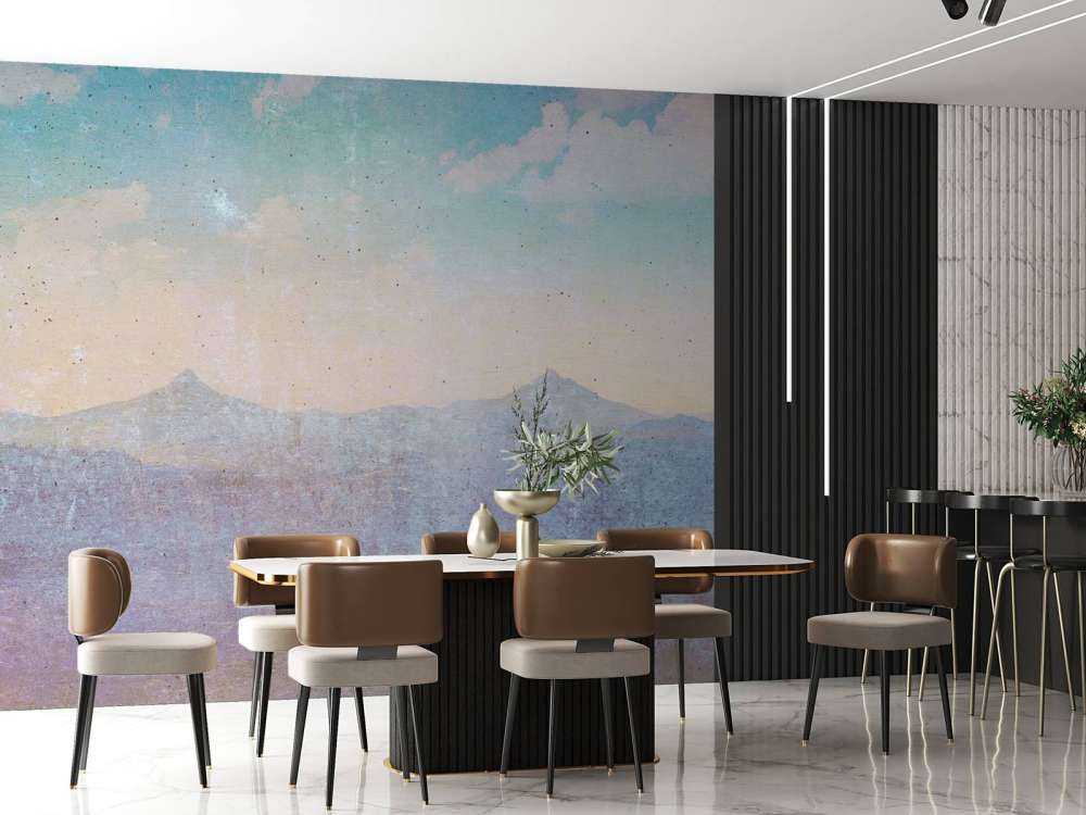 Paysage montagneux estompé dans la lumière du matin