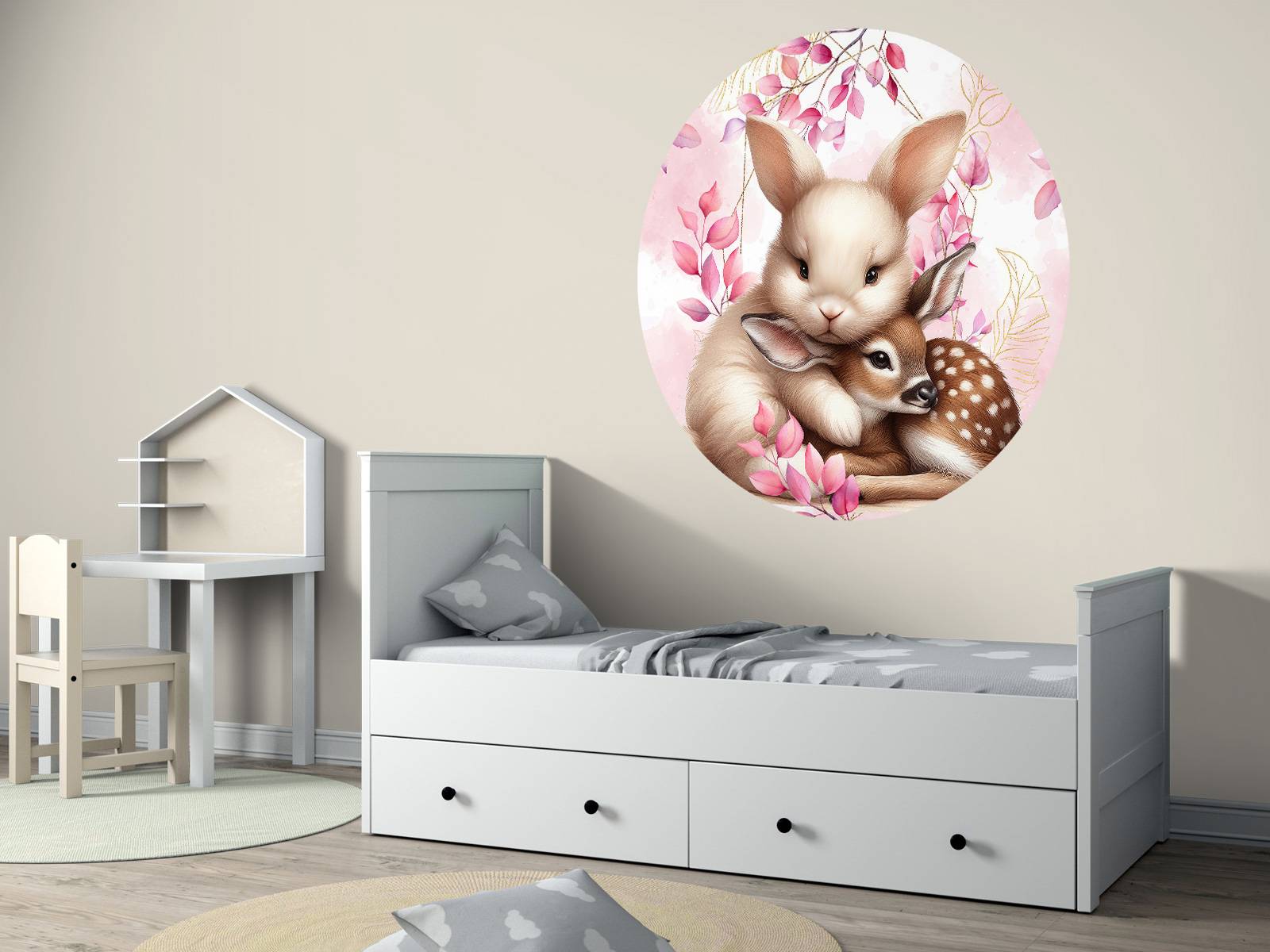 Papier Peint Chambre Enfant Lapin Sur La Lune - Kam et Léon