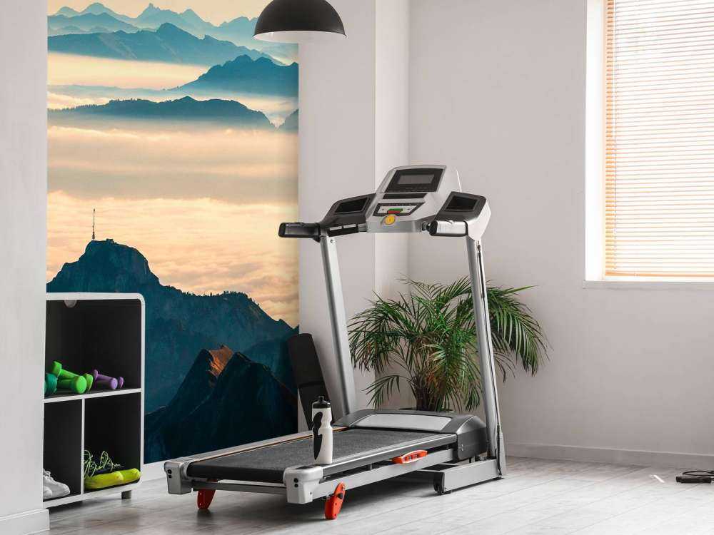 Couches de montagnes bleues dans la brume du matin