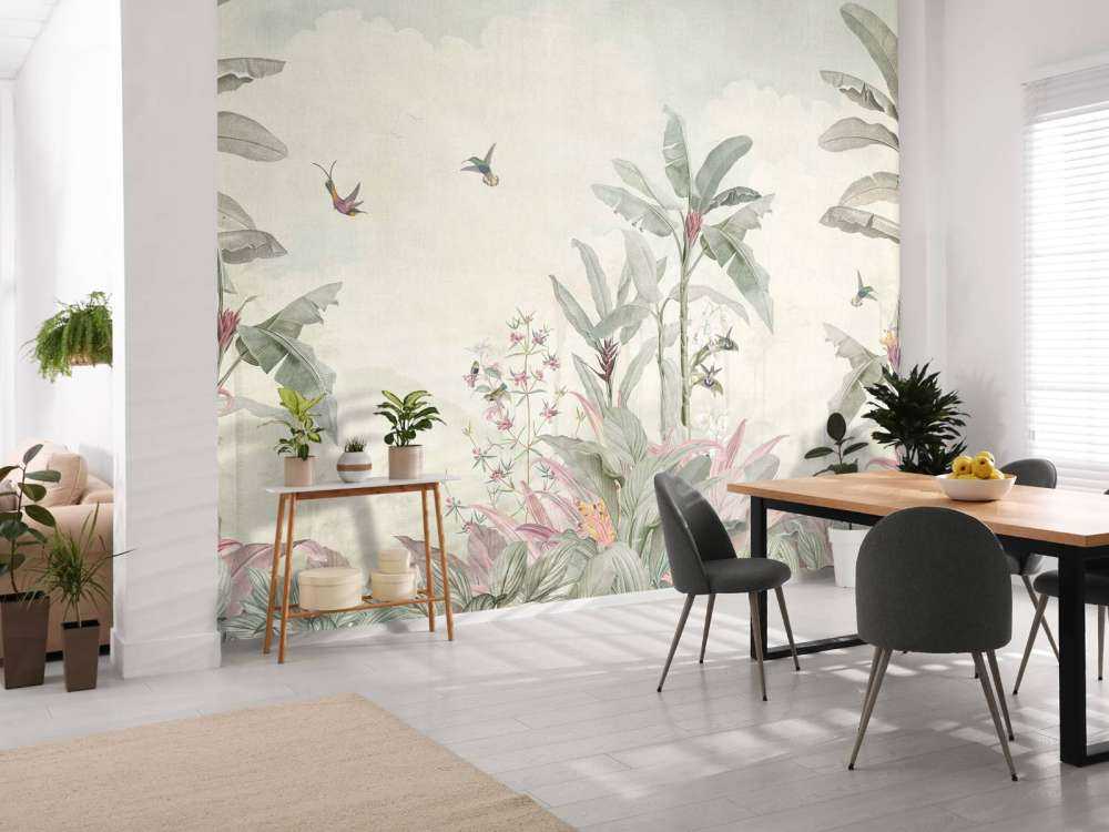 Colibris et feuilles tropicales