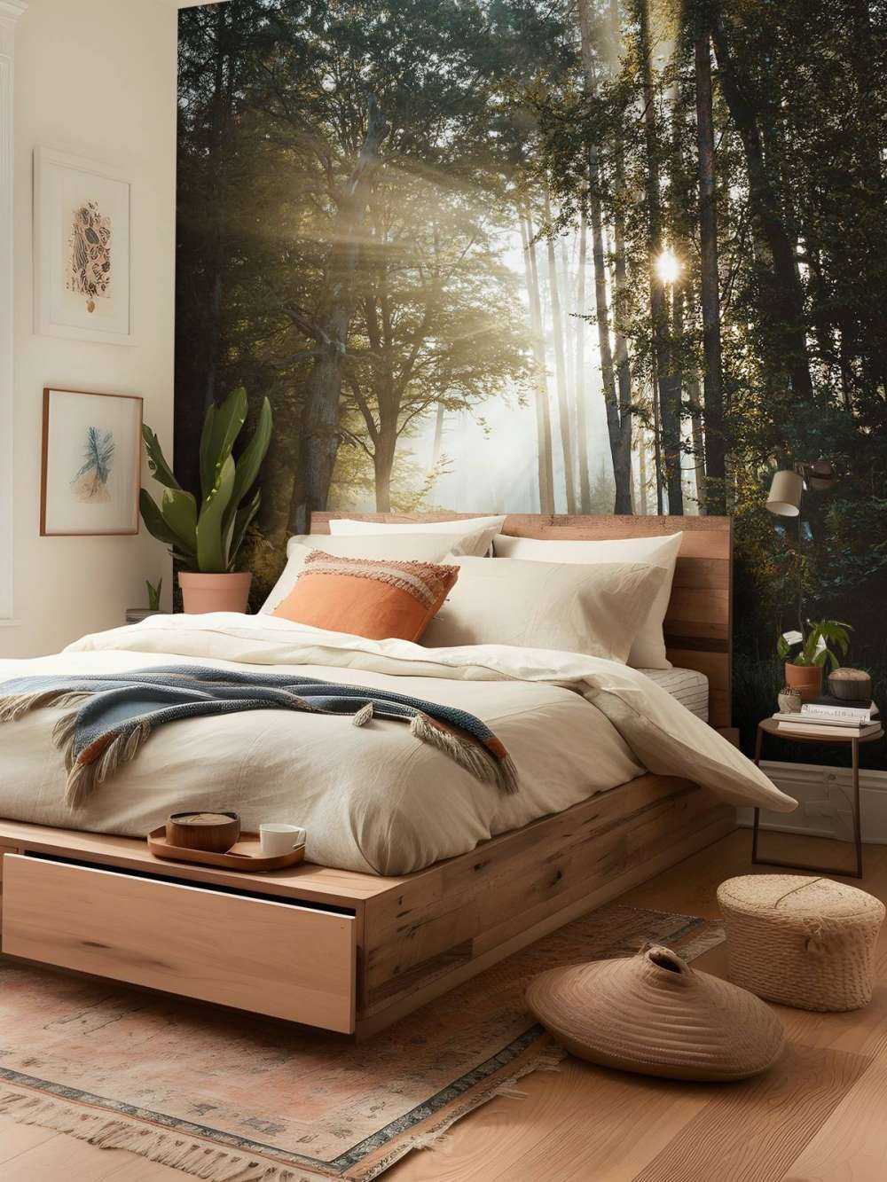 Lumière du matin éclatante à travers la forêt