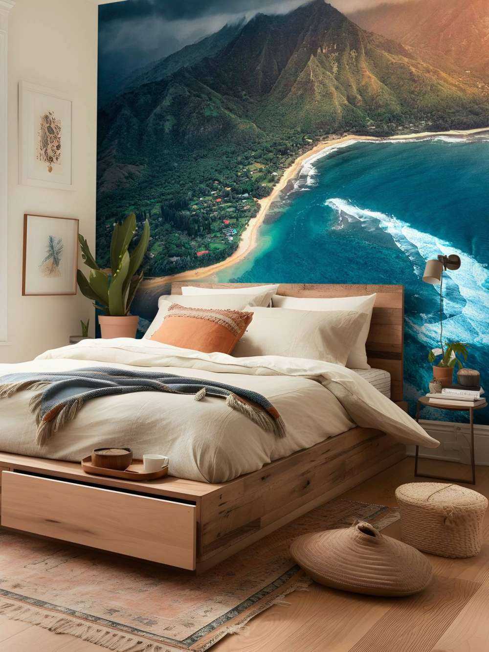 Littoral tropical sous un ciel menaçant.