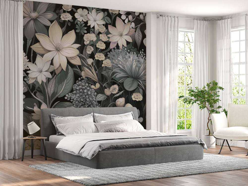 Prairie fleurie sombre aux tons pastel