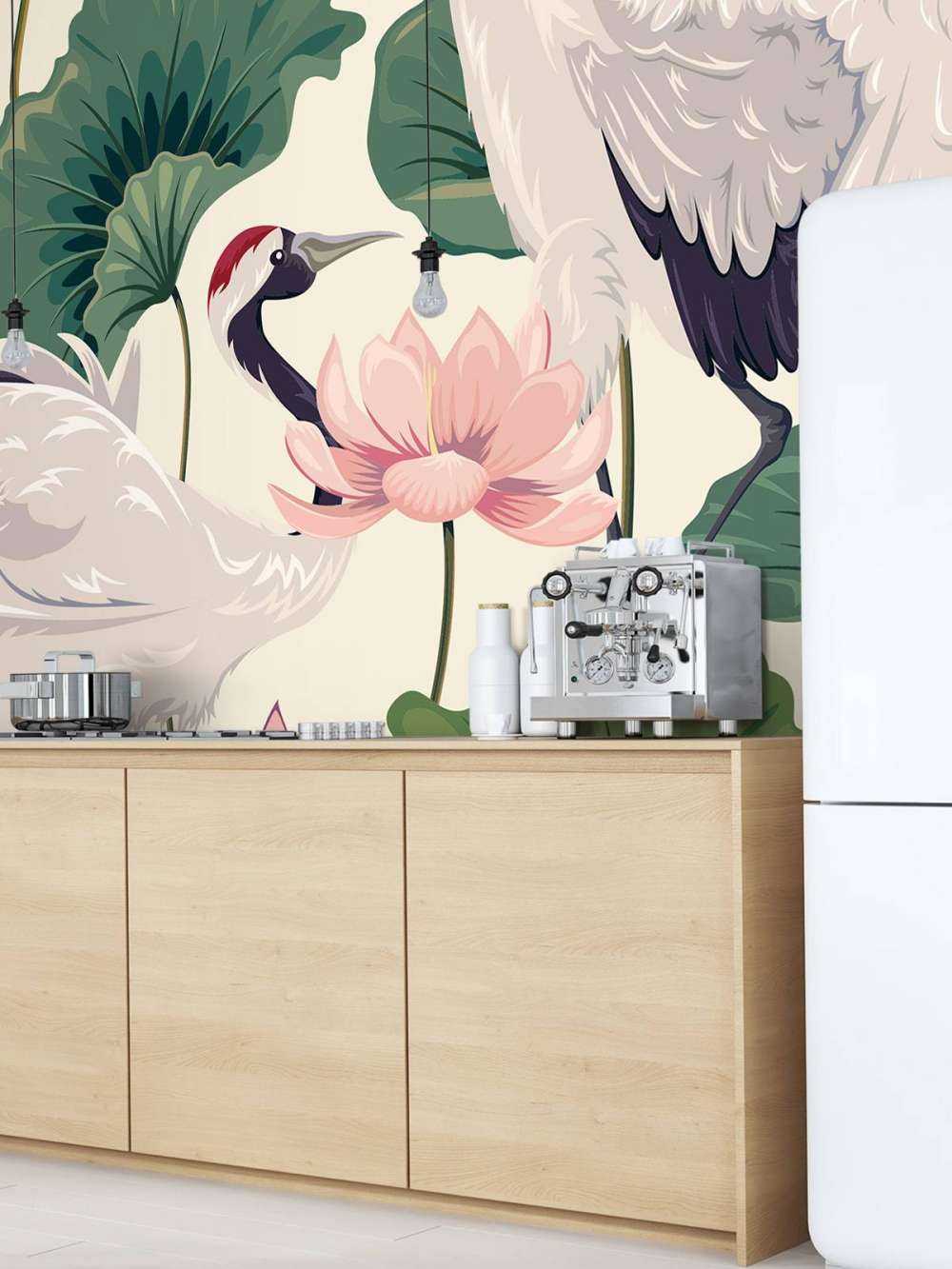 Couple de grues avec lotus