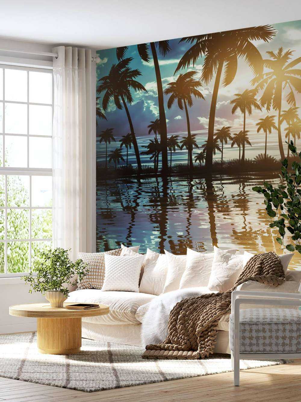 Paysage de nuit avec palmiers