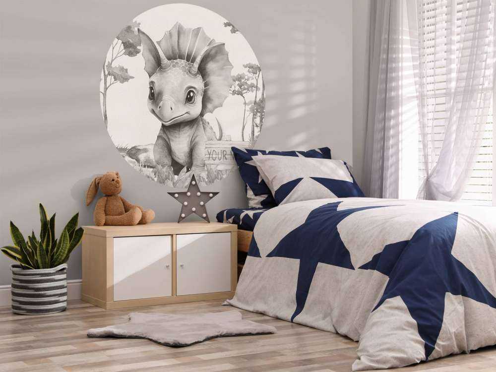 Bébé tricératops dans la jungle beige