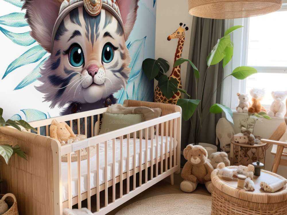 Bébé tigre et feuille bleu