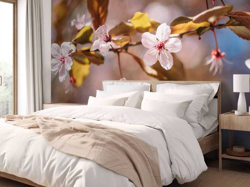 Fleurs roses et feuilles brunes