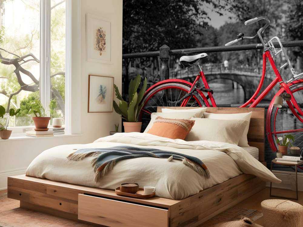 Vélo rouge sur le pont