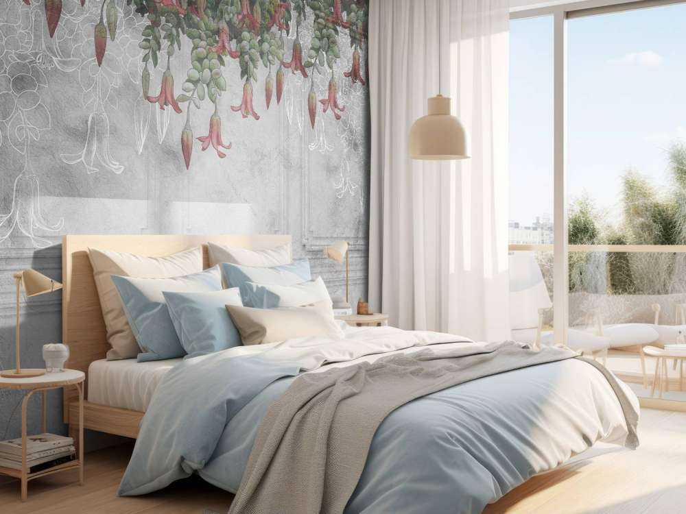 Mur gris classique avec fleurs