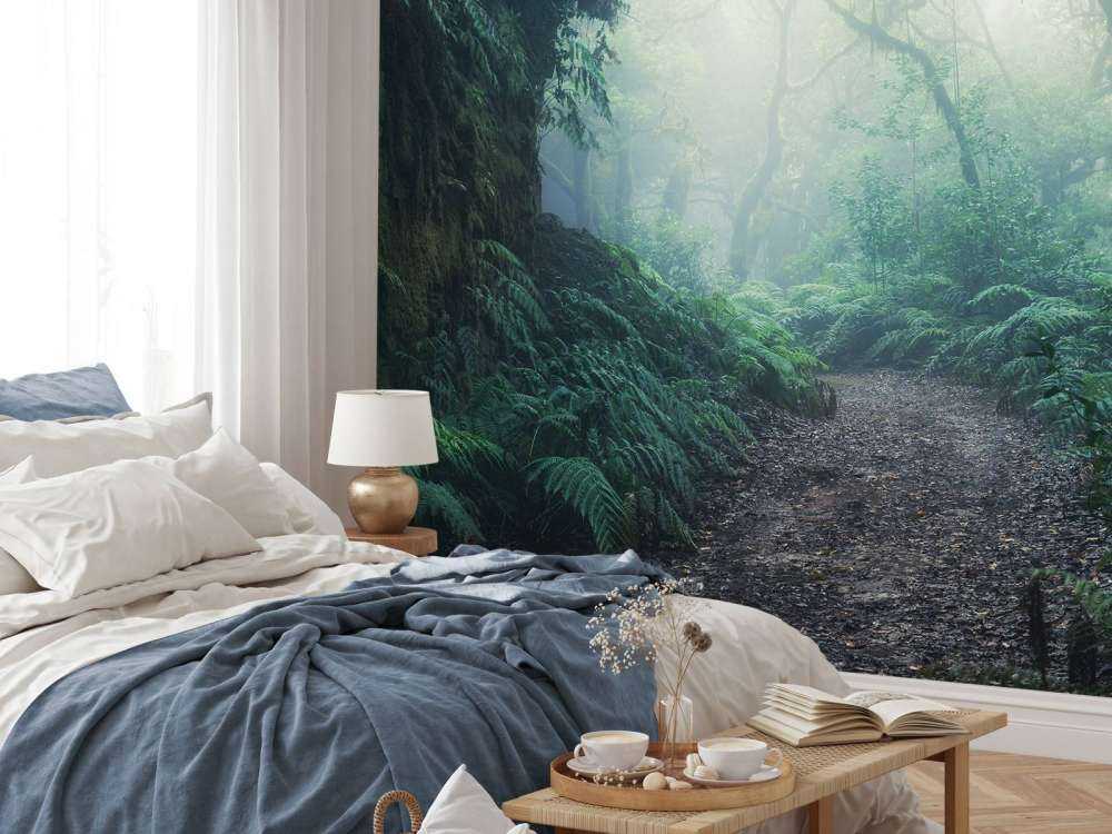 Forêt verte et brumeuse