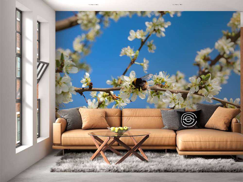 Bourdon avec des fleurs blanches