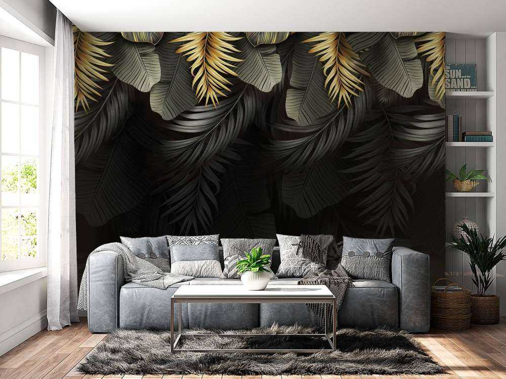 Feuilles sur fond sombre