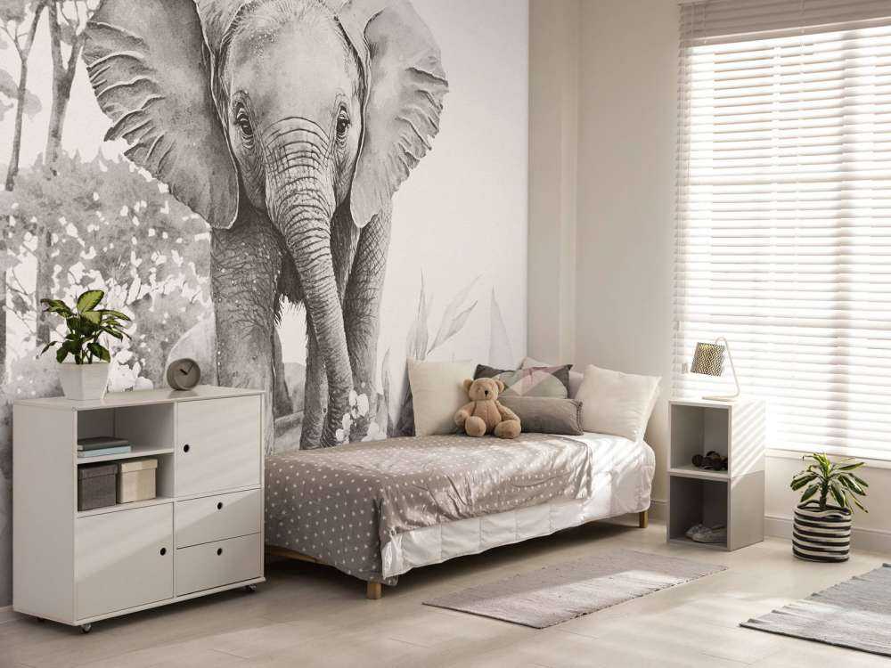 Bébé éléphant dans la jungle beige