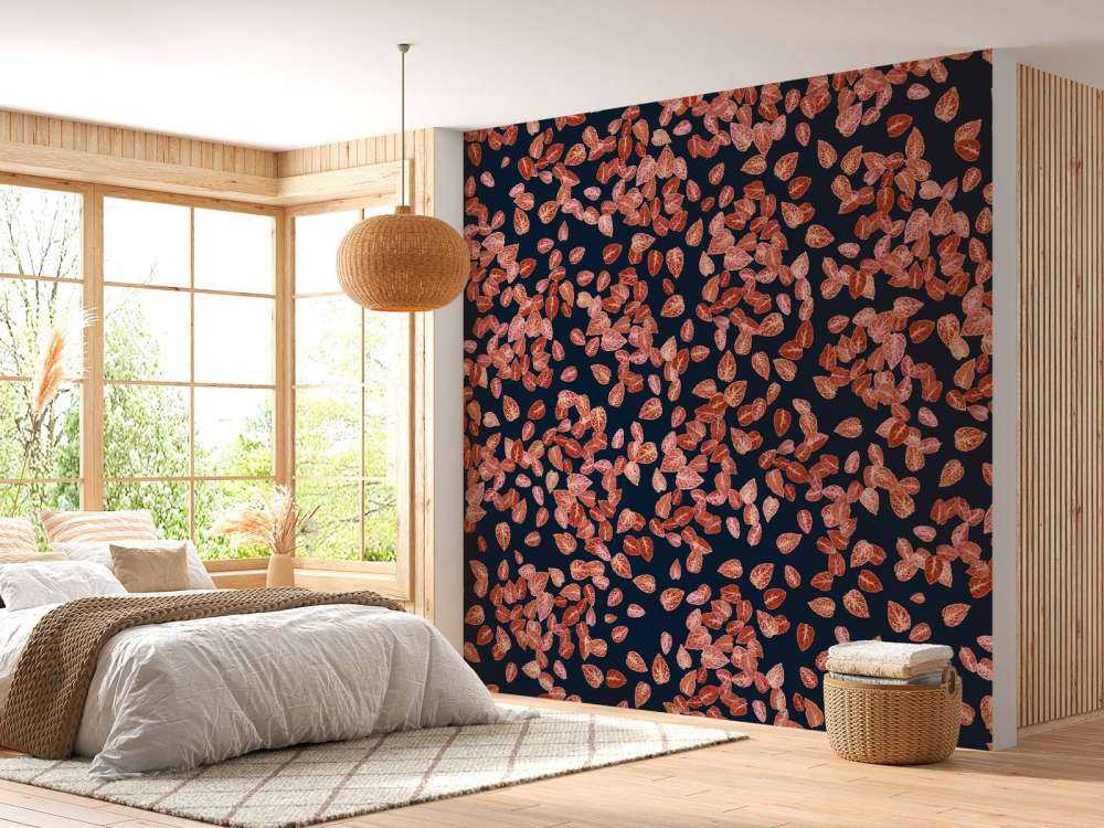 Petites feuilles rouille sur bleu nuit