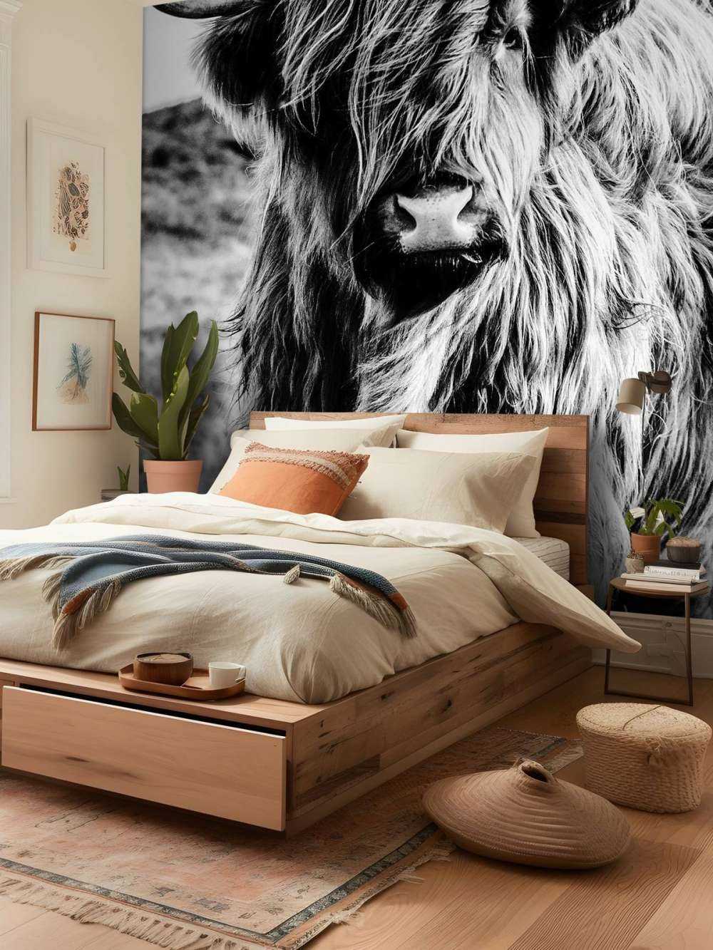 Le Highland écossais en noir et blanc