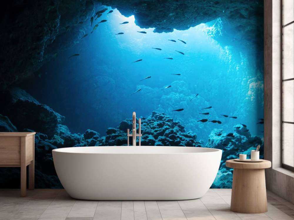 Grotte sous-marine avec des poissons