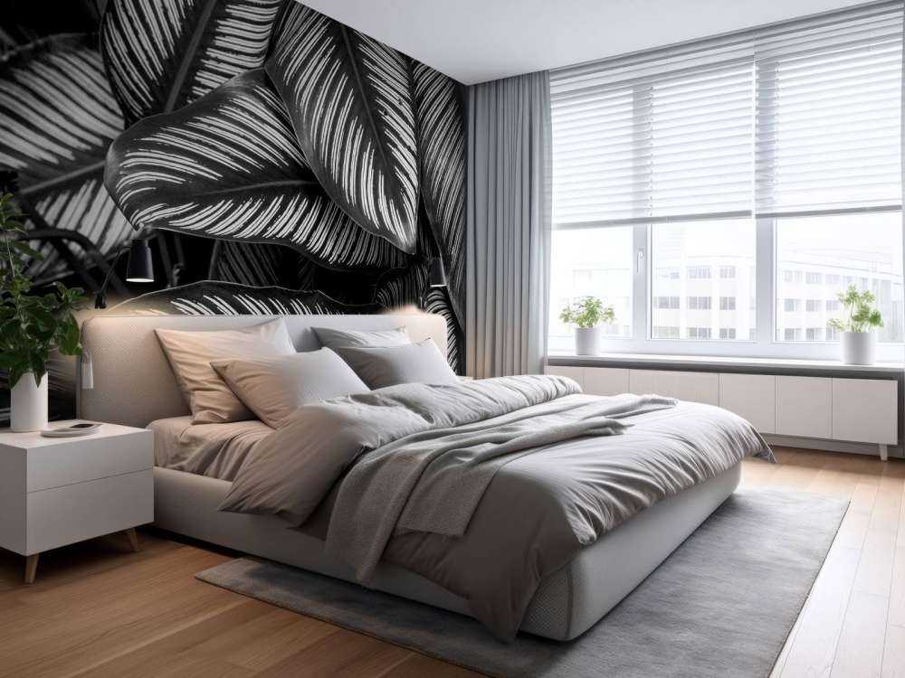 Feuilles de palmier noires et blanches