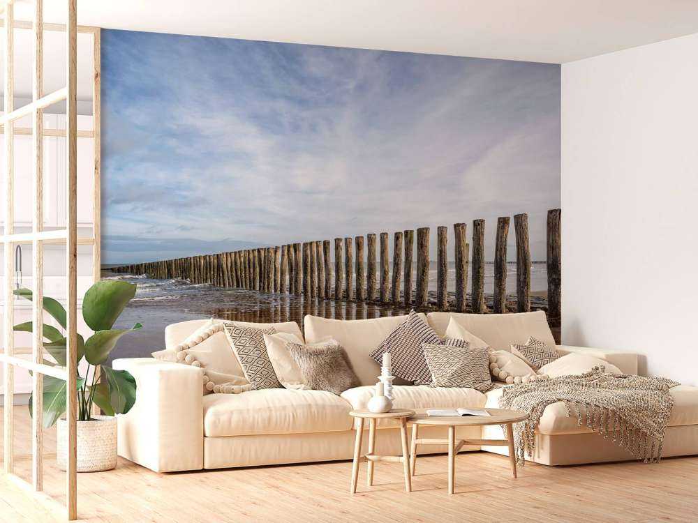 Brise-lames en bois sur la côte près de Cadzand-bad - NL