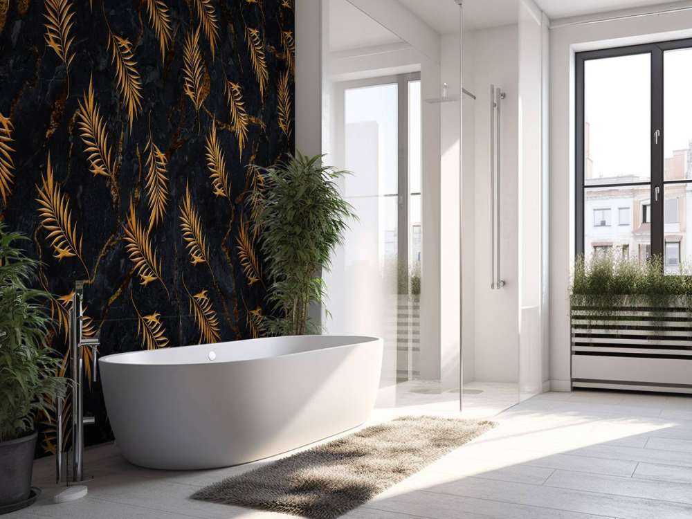 Feuilles tropicales sur marbre