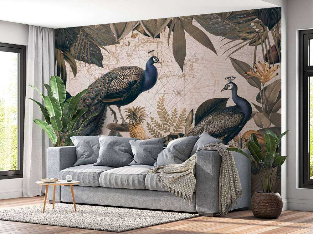 Rêverie vintage paon bleu beige