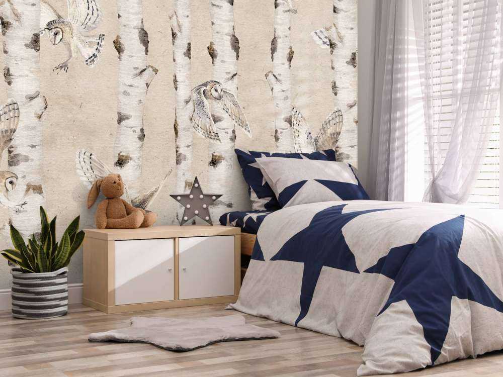 Birch and Owls - Beige - 120