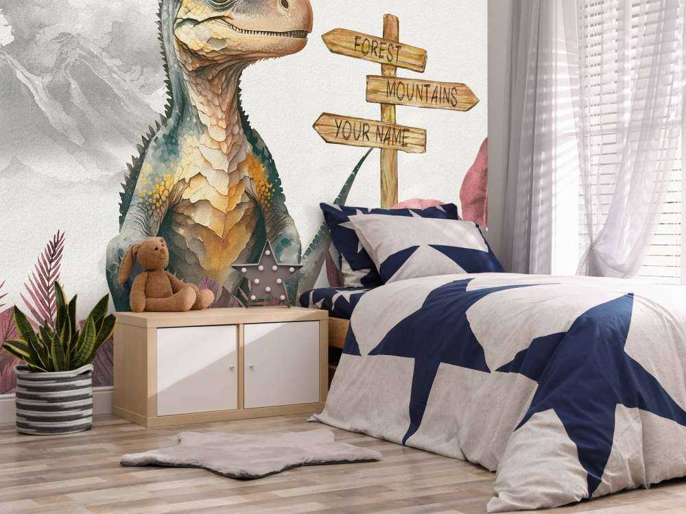 Bébé vélociraptor dans la jungle rose