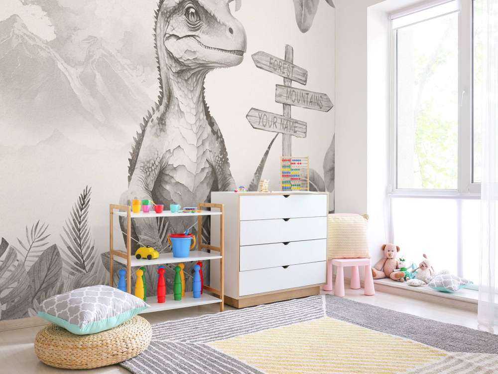 Bébé vélociraptor dans la jungle beige