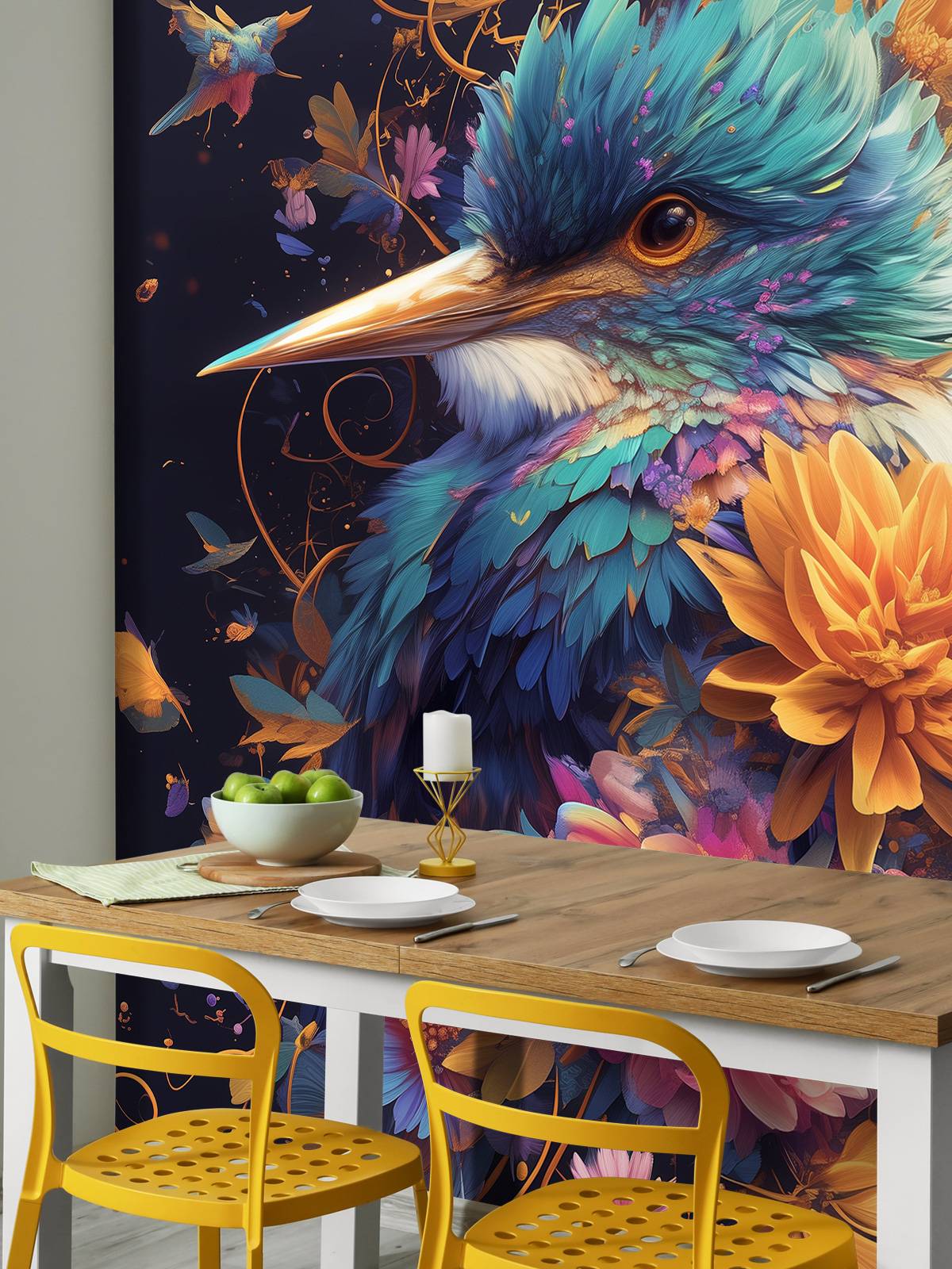 Papier Peint écologique Motifs Petits Oiseaux Blanc/bleu - 8 Feuilles, 5.5 M² - Amovible, Non Collé - Fabriqué En Italie