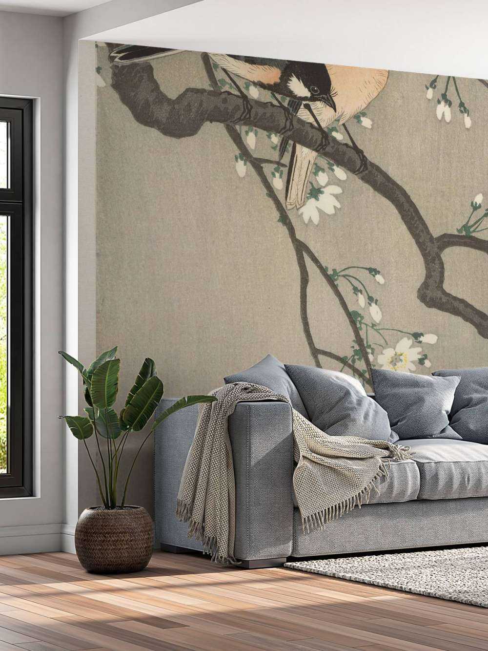 Nénés sur une branche fleurie