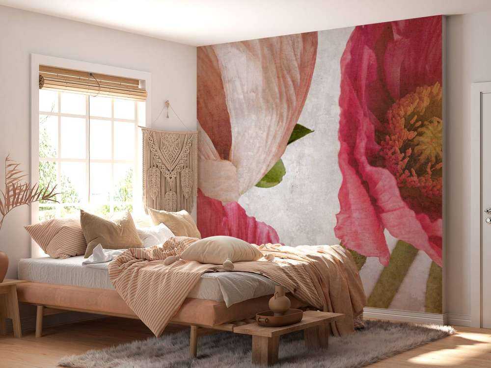 Coquelicots en rose et beige poudré