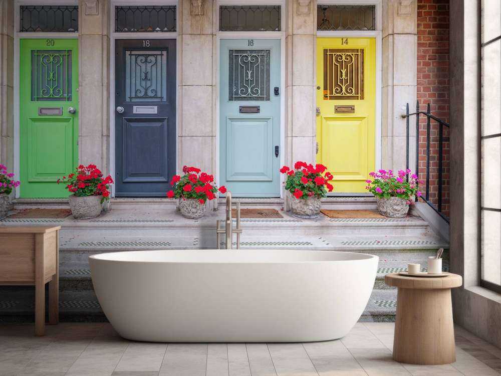 Portes multicolores d'un immeuble résidentiel, Londres