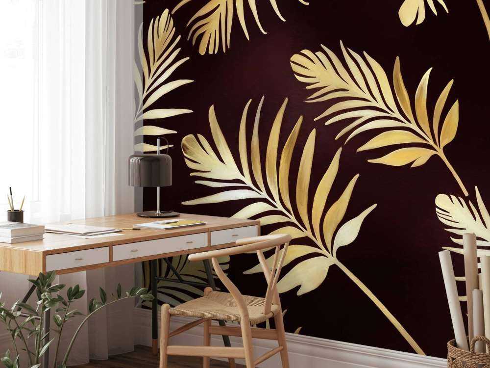 Feuilles dorées sur bronze foncé