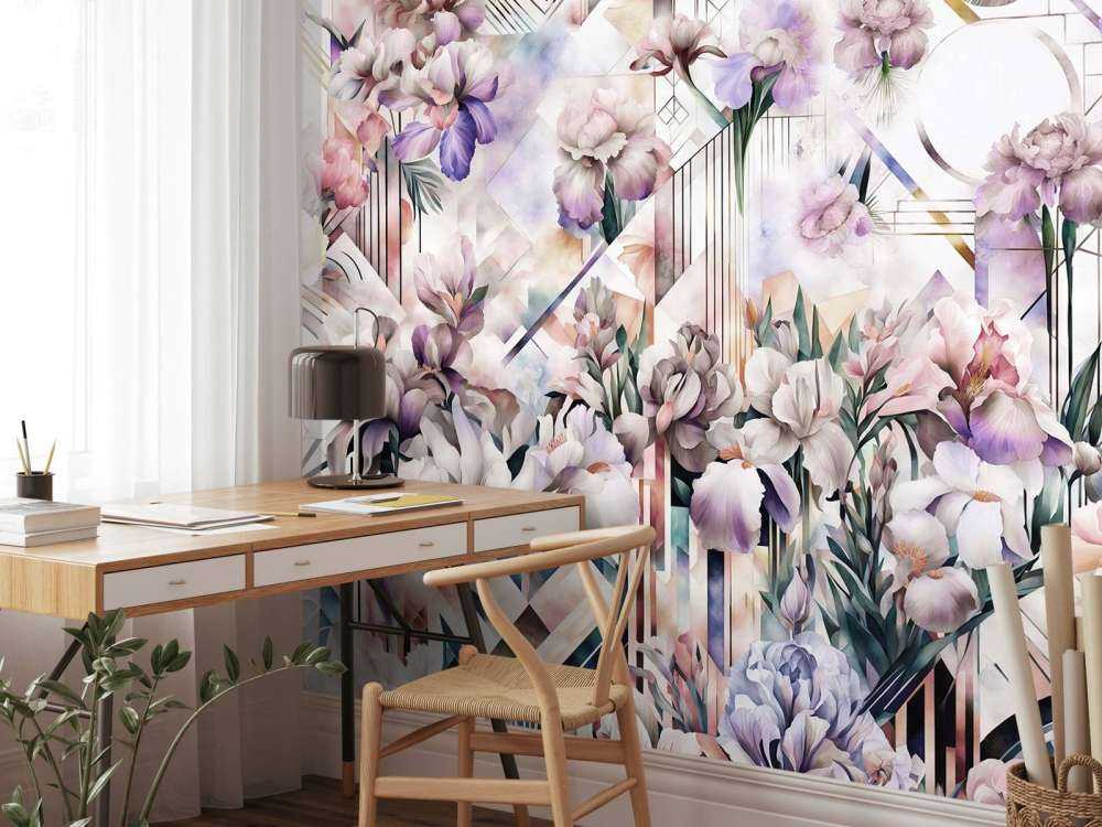 Immenses iris aquarelle roses