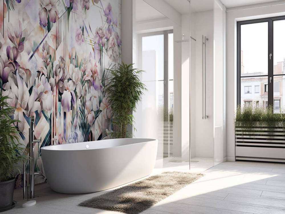 Immenses iris aquarelle roses