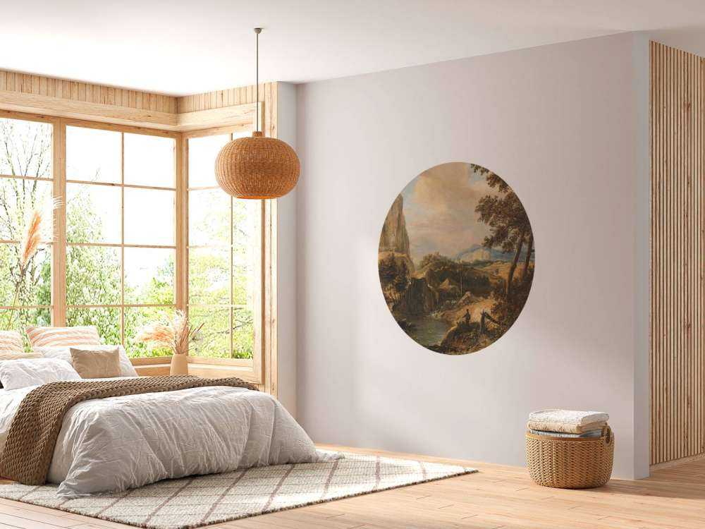 Paysage montagneux avec pêcheur