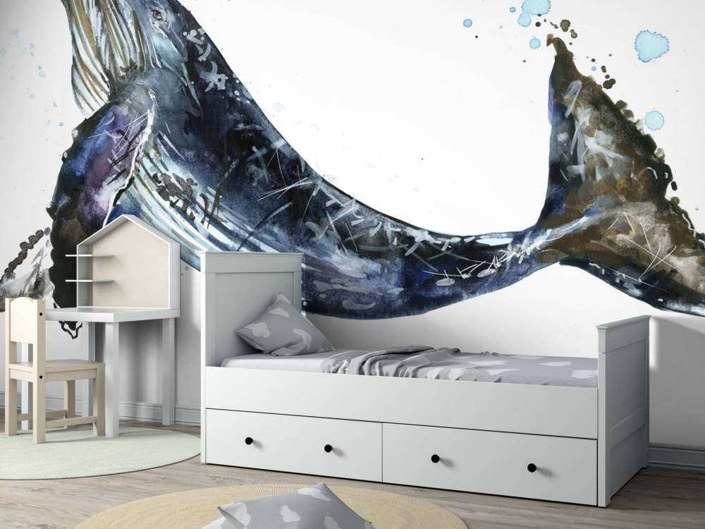 Baleine à bosse d'aquarelle à la nage