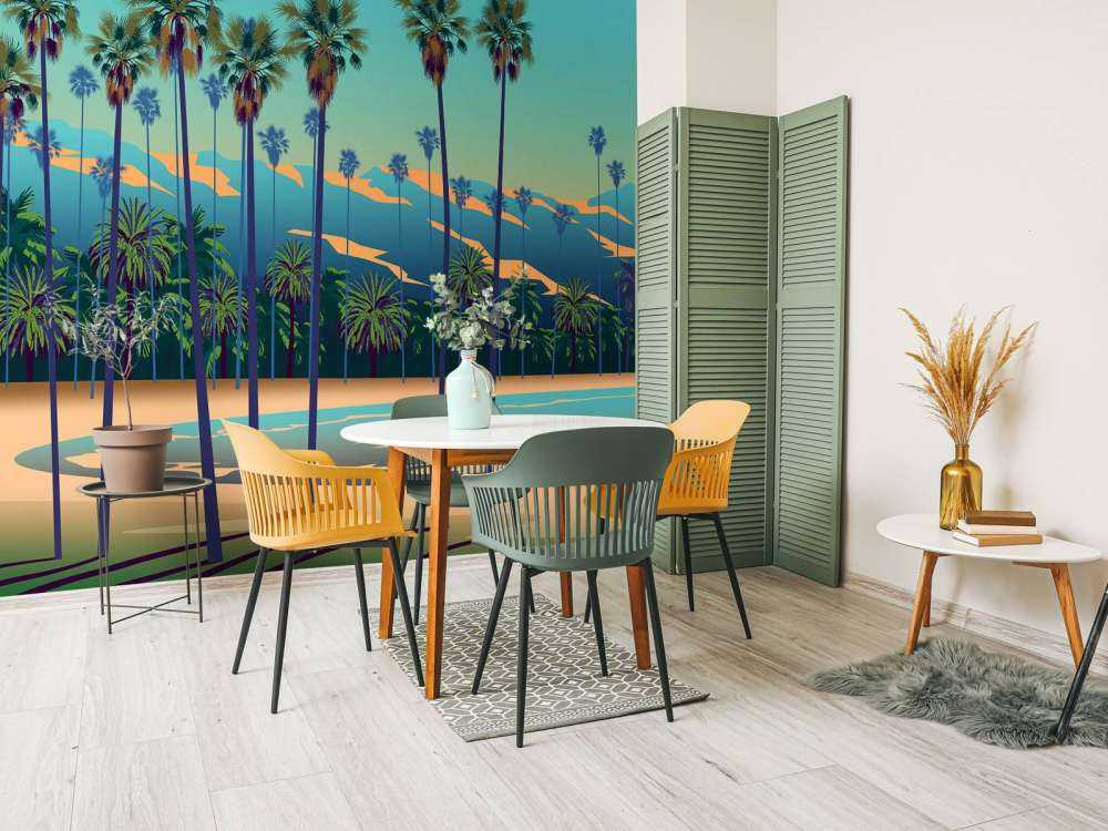 Lac dessiné avec des palmiers