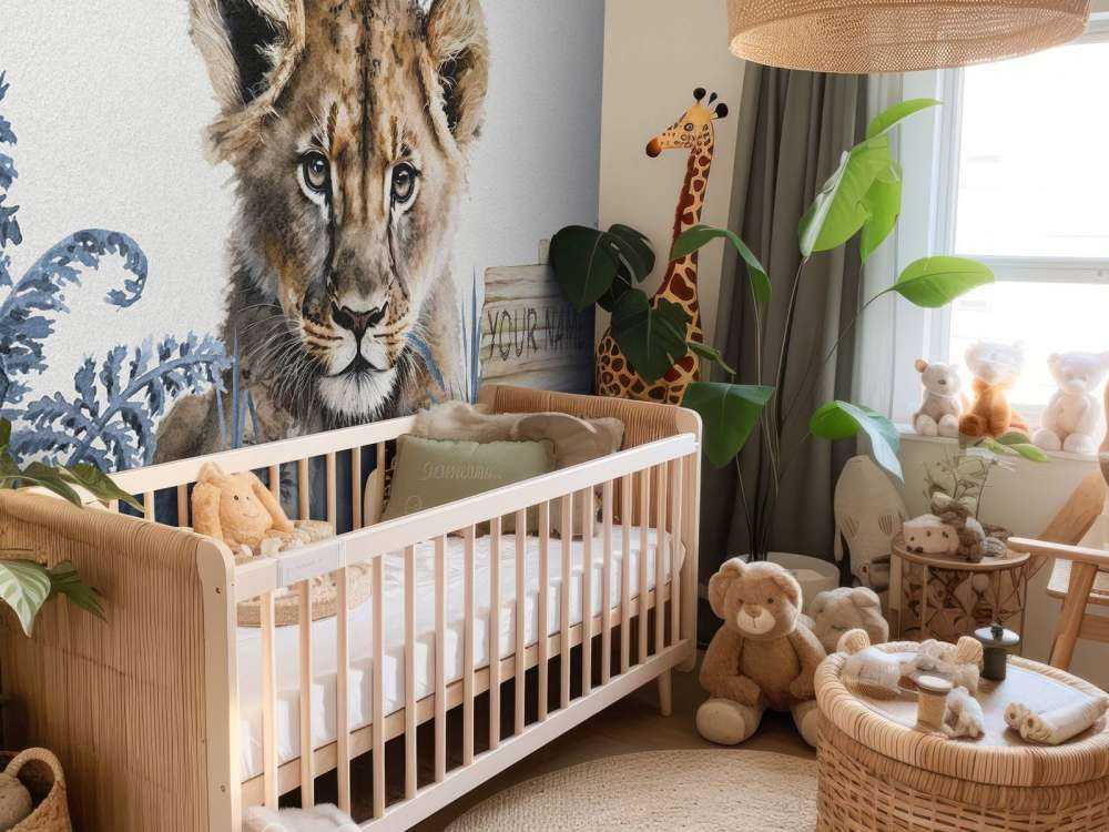 Bébé lion dans la jungle bleu