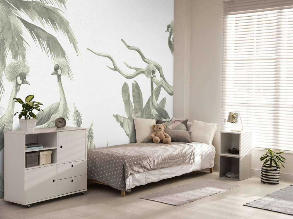 Jungle avec grues en vert d'eau